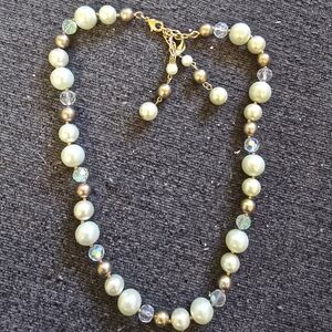 Cezanne Gold and Pearl Necklace with Crystal Accents